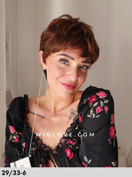 ginger lace gisela mayer parrucca corta  scalata sintetica fatta a macchina lacefront monofilamento al vortice parrucche chemioterapia dispositivo medico CE