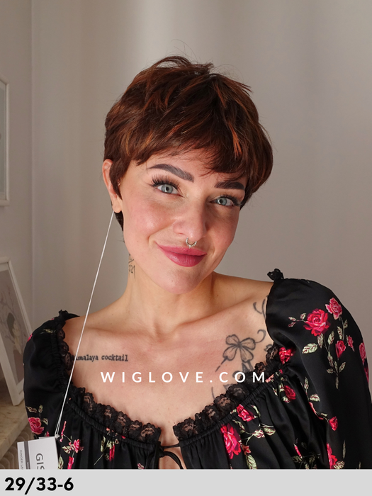 ginger lace gisela mayer parrucca corta  scalata sintetica fatta a macchina lacefront monofilamento al vortice parrucche chemioterapia dispositivo medico CE