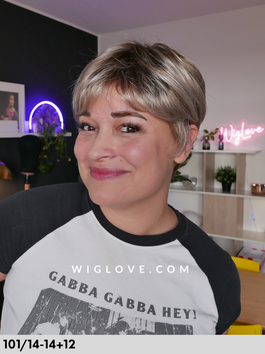 giovanna gisela mayer parrucca corta in fibra sintetica tradizionale piega liscia pixie cut fatta a macchina monofilamento al vortice