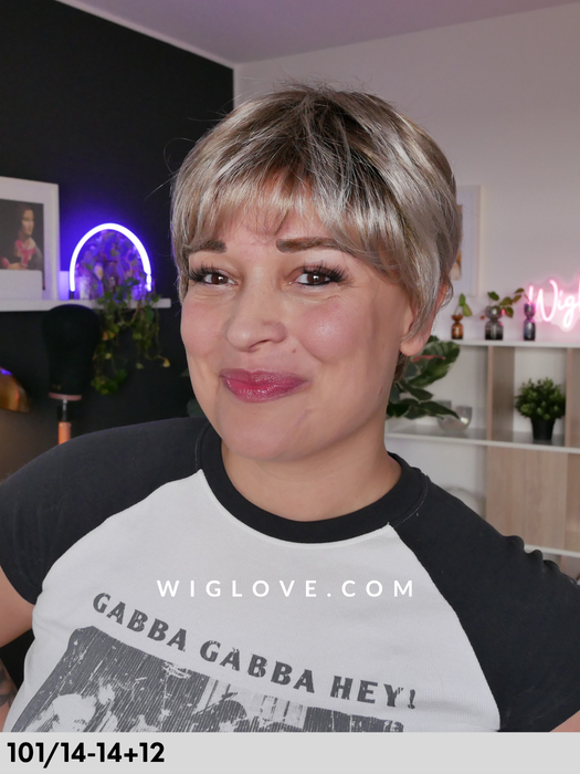 giovanna gisela mayer parrucca corta in fibra sintetica tradizionale piega liscia pixie cut fatta a macchina monofilamento al vortice
