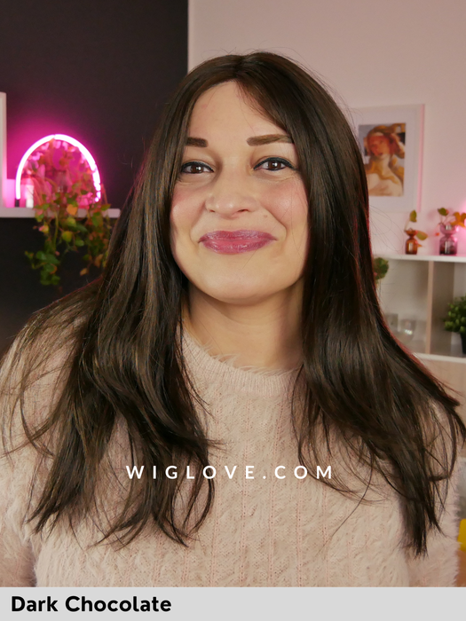 harper alexander couture parrucca lunga liscia scalata in fibra sintetica tradizionale lacefront riga centrale