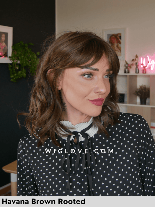 hepburn belle tress parrucca mossa con frangetta alle spalle 100% fatta a mano con doppio monofilamento lace front attaccatura naturale retro chiuso lux se
