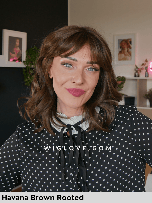 hepburn belle tress parrucca mossa con frangetta alle spalle 100% fatta a mano con doppio monofilamento lace front attaccatura naturale retro chiuso lux se
