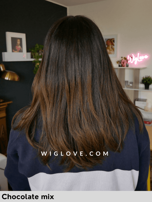 HH REMY ENERGY Capelli Naturali Remy - riga libera, attaccatura naturale, pettinini - Wig Love - Parrucca Capelli VeriChocolate Mix