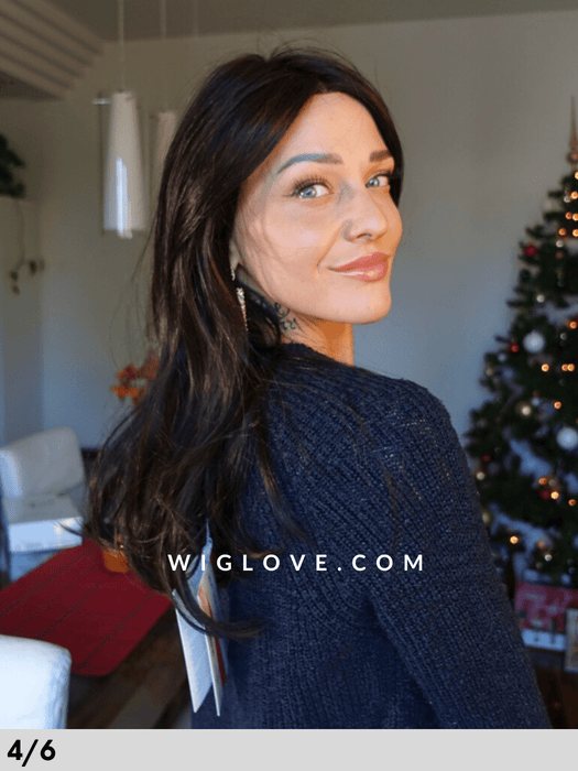 hi beso gisela mayer parrucca lunga termoresistente sintetica piastrabile lacefront riga centrale piccola attaccatura naturale monofilamento retro aperto dark brown 4/6