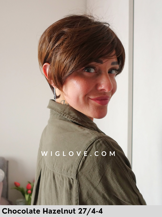 hi clic gisela mayer parrucca sintetica piastrabile carrè liscio fatta a macchina minilacefront monofilamento al vortice