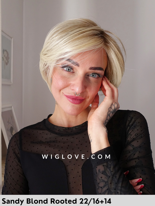 hi flirt gisela mayer parrucca corta e scalata in fibra sintetica termoresistente pixie cut mini-lacefront riga sinistra retro aperto e fatto a macchina taglia small