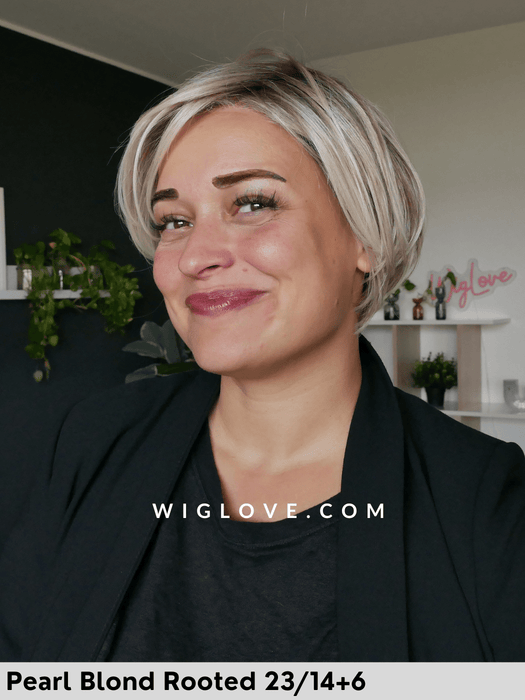 hi flirt large gisela mayer parrucca corta  scalata carrè caschetto  sintetico termoresistente lacefront riga sinistra parrucche chemioterapia dispositivo medico CE