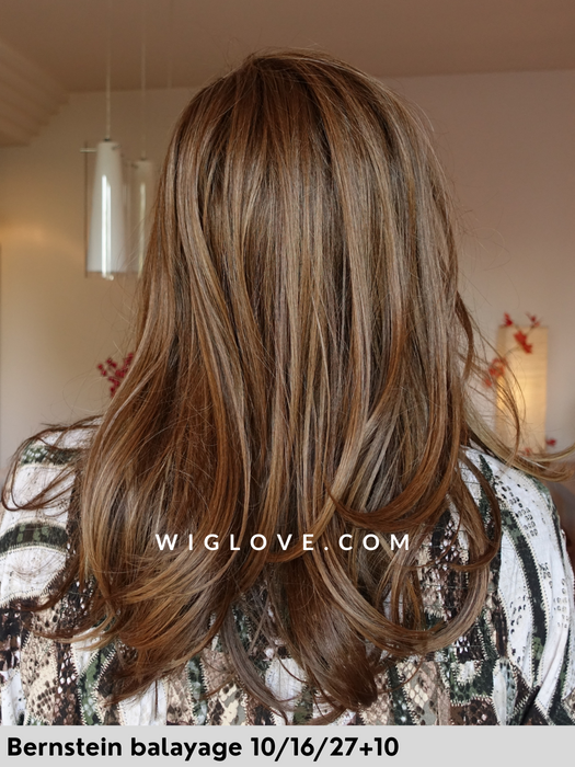 hi pauline gisela mayer parrucca lunga e scalata con frangetta 3 taglie fibra sintetica termoresistente parrucca piastrabile mini-lacefront riga sinistra