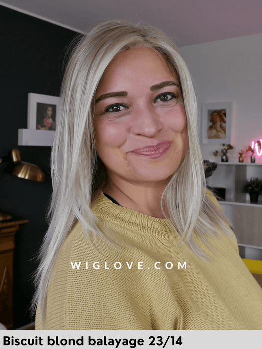 hi run gisela mayer parrucca media scalata liscia in fibra sintetica termoresistente con mini lacefront e monofilamento al vortice retro aperto e fatto a macchina