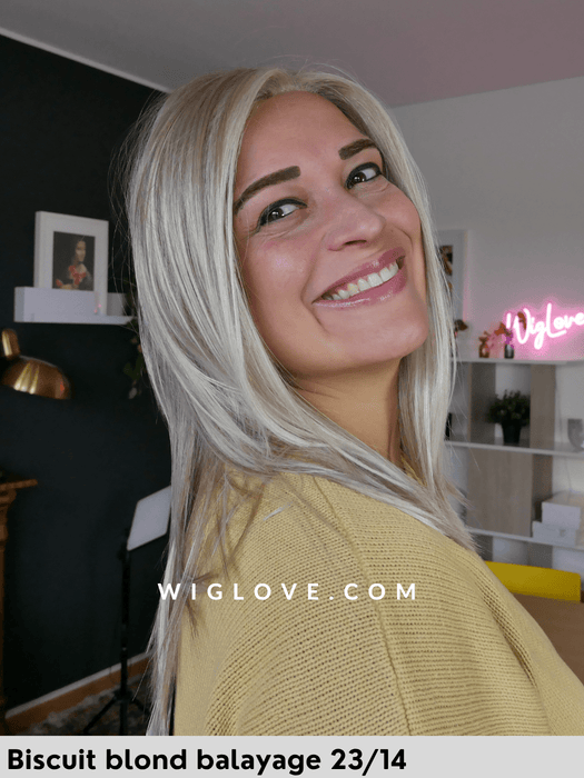 hi run gisela mayer parrucca media scalata liscia in fibra sintetica termoresistente con mini lacefront e monofilamento al vortice retro aperto e fatto a macchina