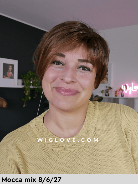 hip clic gisela mayer parrucca liscia scalata corta riga sinistra monofilamento al vortice fibra sintetica tradizionale parrucca per alopecia o chemioterapia 