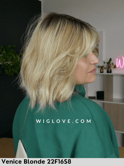 hollie parrucca alle spalle mossa con frangetta in fibra termoresistente 100% fatta a mano jon renau  attaccatura naturale riga libera