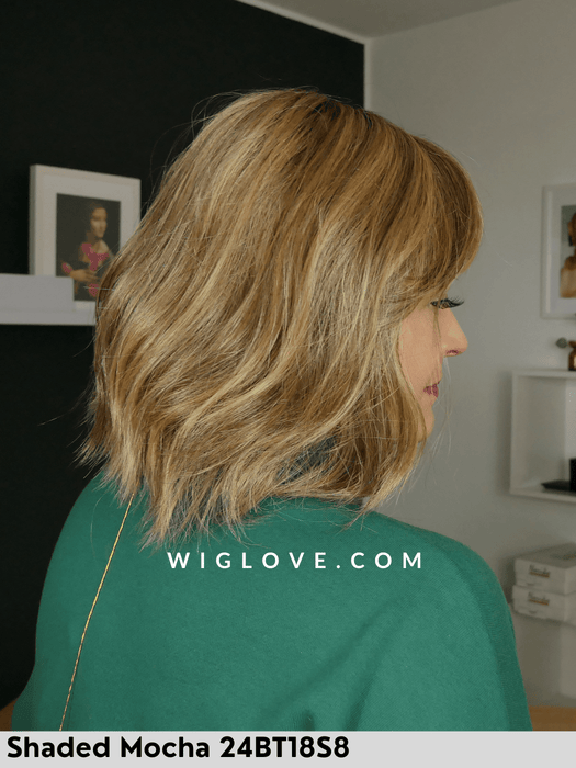 HOLLIE JON RENAU SHADED MOCHA 24BT18S8 PARRUCCA 100% FATTA A MANO LACEFRONT MONOFILAMENTO RIGA LIBERA ATTACCATURA NATURALE FRANGETTA RETRO CHIUSO