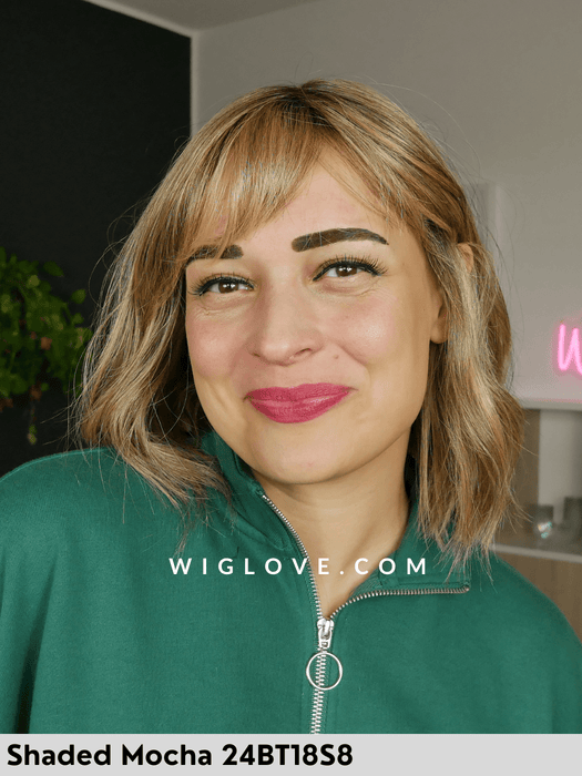 HOLLIE JON RENAU SHADED MOCHA 24BT18S8 PARRUCCA 100% FATTA A MANO LACEFRONT MONOFILAMENTO RIGA LIBERA ATTACCATURA NATURALE FRANGETTA RETRO CHIUSO