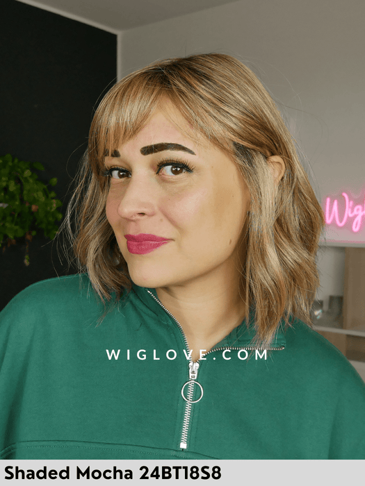 HOLLIE JON RENAU SHADED MOCHA 24BT18S8 PARRUCCA 100% FATTA A MANO LACEFRONT MONOFILAMENTO RIGA LIBERA ATTACCATURA NATURALE FRANGETTA RETRO CHIUSO