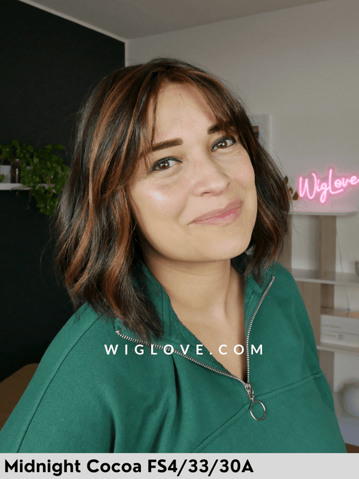 hollie parrucca alle spalle mossa con frangetta in fibra termoresistente 100% fatta a mano jon renau  attaccatura naturale riga libera