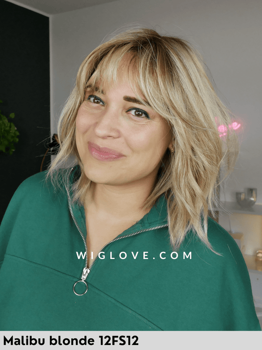 hollie parrucca alle spalle mossa con frangetta in fibra termoresistente 100% fatta a mano jon renau  attaccatura naturale riga libera