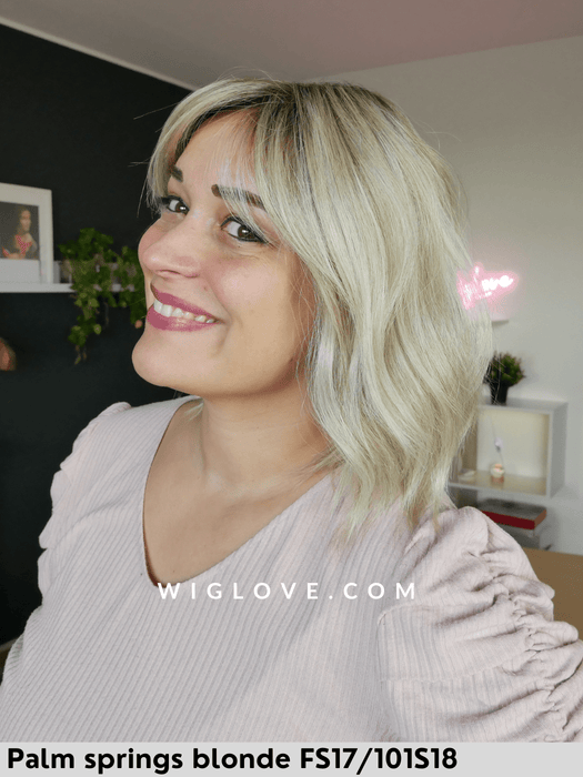 hollie parrucca alle spalle mossa con frangetta in fibra termoresistente 100% fatta a mano jon renau  attaccatura naturale riga libera