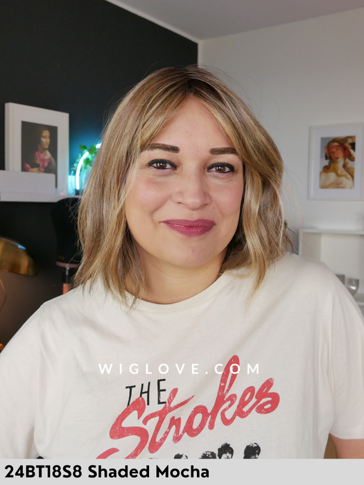 hollie parrucca alle spalle mossa con frangetta in fibra termoresistente 100% fatta a mano jon renau  attaccatura naturale riga libera