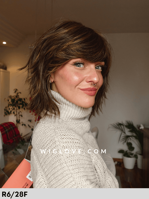 hollis estetica designs parrucca alle spalle scalata in fibra sintetica termoresistente poliuretano doppio monofilamento retro aperto taglia M 