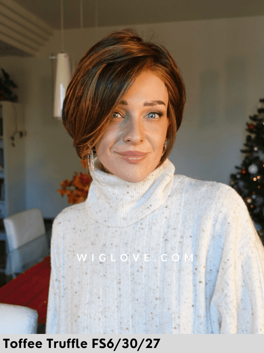 ignite jon renau parrucca corta scalata in fibra sintetica termoresistente piastrabile piega liscia lacefront fatta a macchina attaccatura naturale retro chiuso toffee truffle FS6/30/27