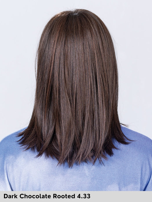parrucca caschetto castano con frangia liscia e termoresistente. Jacky di Ellen Wille colore dark chocolate rooted 4.33. Syntehtic wig bangs
