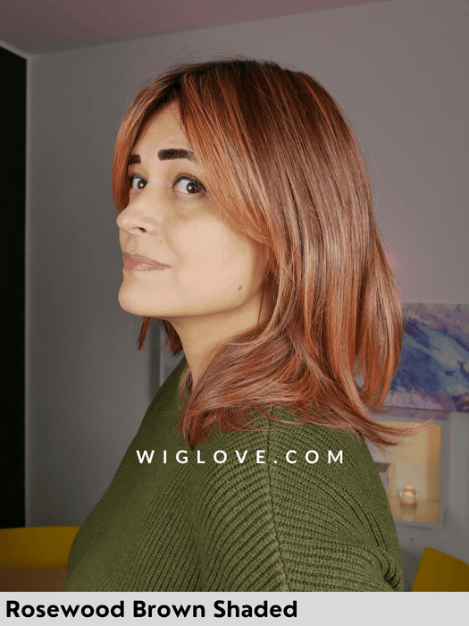 luna parrucca sintetica termoresistente con lacefront attaccatura naturale monofilamento al vortice ellen wille rosewood brown shaded 
