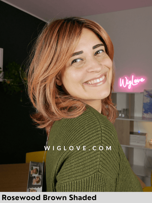 luna parrucca sintetica termoresistente con lacefront attaccatura naturale monofilamento al vortice ellen wille rosewood brown shaded 

