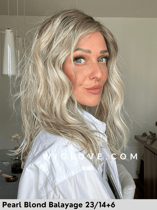 MAGIC NIGHT - riga sinistra, attaccatura naturale - Wig Love - Parrucca SinteticaPearl Blond Balayage 23/14+6