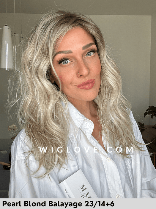MAGIC NIGHT - riga sinistra, attaccatura naturale - Wig Love - Parrucca SinteticaPearl Blond Balayage 23/14+6