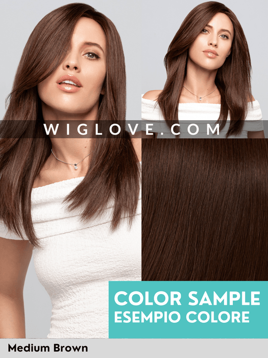 OUFEI - Parrucca lunga mossa castana con frangia a tendina, da donna, capelli sintetici naturali ricci resistenti al calore per uso quotidiano, feste e cosplay OUFEI - Parrucca lunga mossa castana con frangia a tendina, da donna, capelli sintetici naturali ricci resistenti al calore per uso quotidiano, feste e cosplay