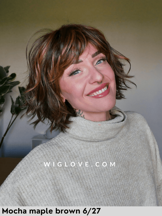 miami belle tress parrucca sintetica resistente al calore con frangetta e piega mossa caschetto  lacefront riga centrale city collection