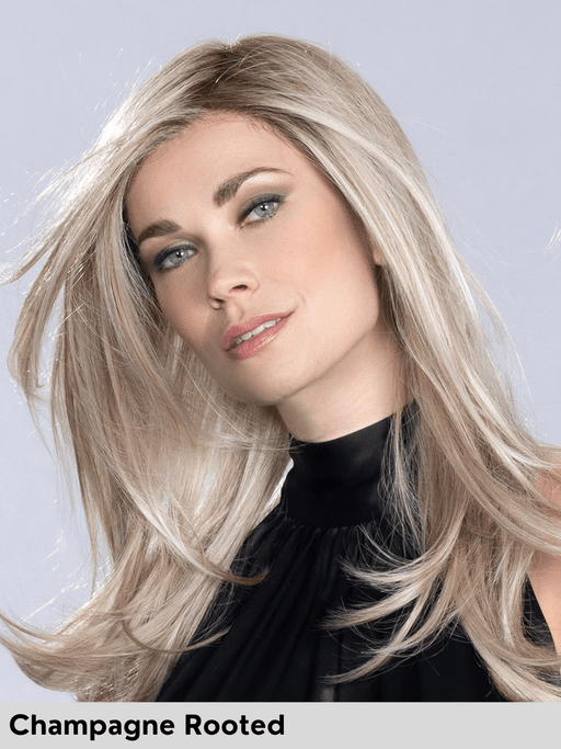 MUSIC COMFORT - 100% fatta a mano, riga sinistra, attaccatura naturale, doppio monofilamento - Wig Love - Parrucca SinteticaChampagne Rooted