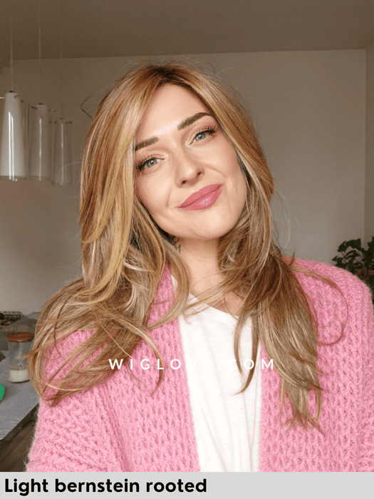 music comfort ellen wille 100% fatta a mano riga sinistra doppio monofilamento lacefront attaccatura naturale parrucca lunga scalata fibra intetica termoresistente