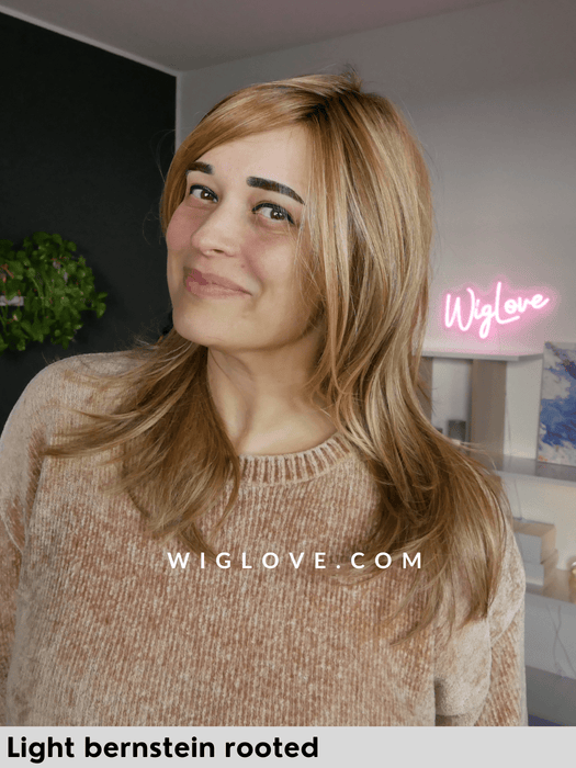 music comfort ellen wille 100% fatta a mano riga sinistra doppio monofilamento lacefront attaccatura naturale parrucca lunga scalata fibra intetica termoresistente