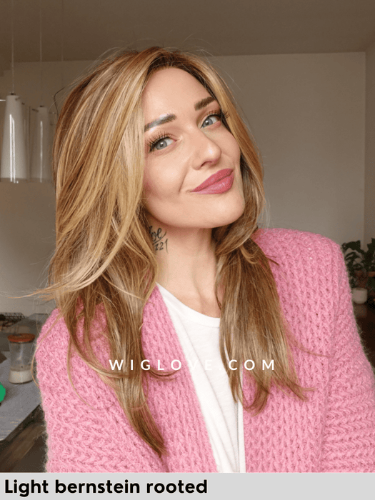 music comfort ellen wille 100% fatta a mano riga sinistra doppio monofilamento lacefront attaccatura naturale parrucca lunga scalata fibra intetica termoresistente