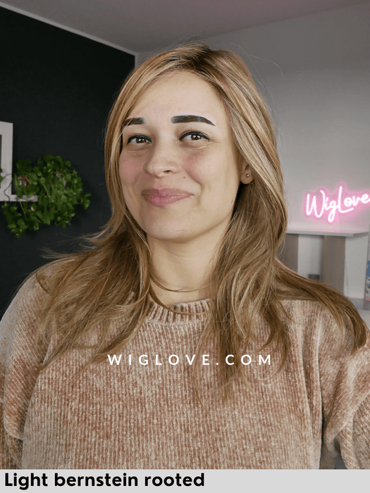 music comfort ellen wille 100% fatta a mano riga sinistra doppio monofilamento lacefront attaccatura naturale parrucca lunga scalata fibra intetica termoresistente