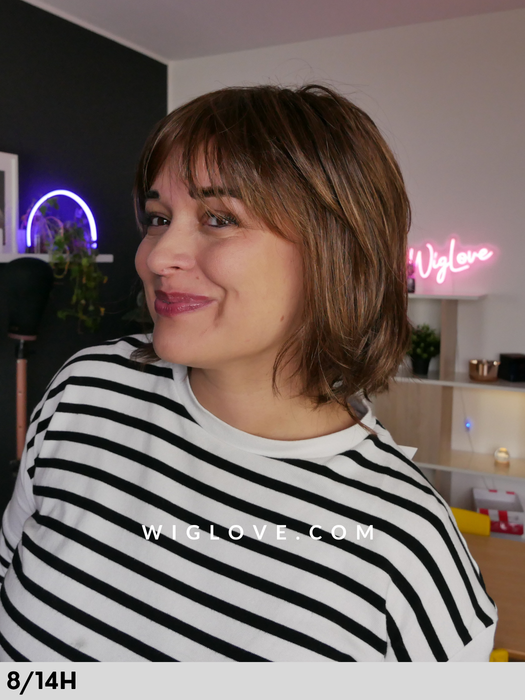 naila gisela mayer parrucca alle spalle bob frangetta fatta a macchina fibra sintetica tradizionale monofilamento vortice no lacefront dispositivo medico CE parrucca chemioterapia tumore alopecia