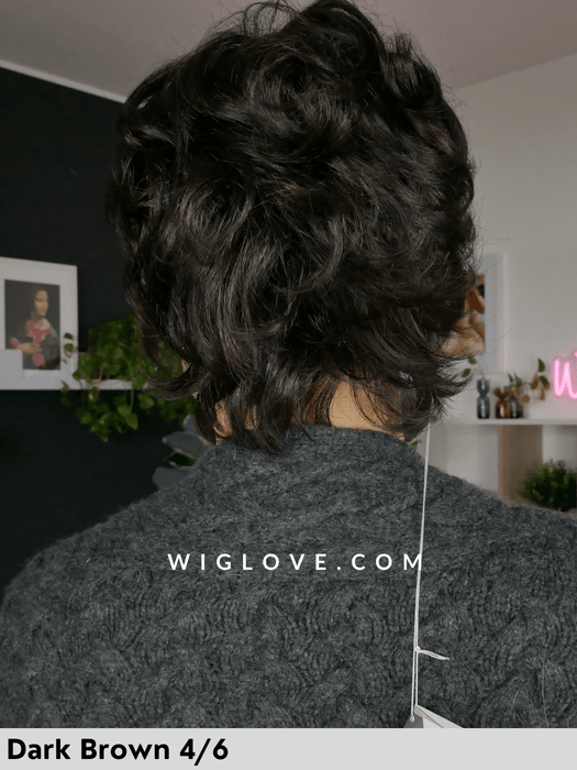 nina mono lace gisel amayer parrucca corta in fibra sintetica tradizionale riccia mossa 100% fatta a mano attaccatura naturale riga libera 