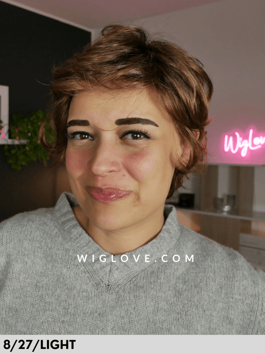 nina mono lace gisel amayer parrucca corta in fibra sintetica tradizionale riccia mossa 100% fatta a mano attaccatura naturale riga libera 