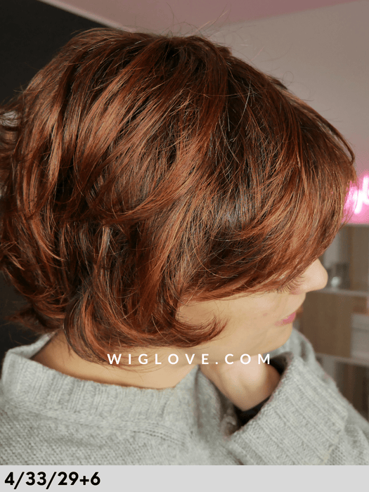 nina mono lace gisel amayer parrucca corta in fibra sintetica tradizionale riccia mossa 100% fatta a mano attaccatura naturale riga libera 