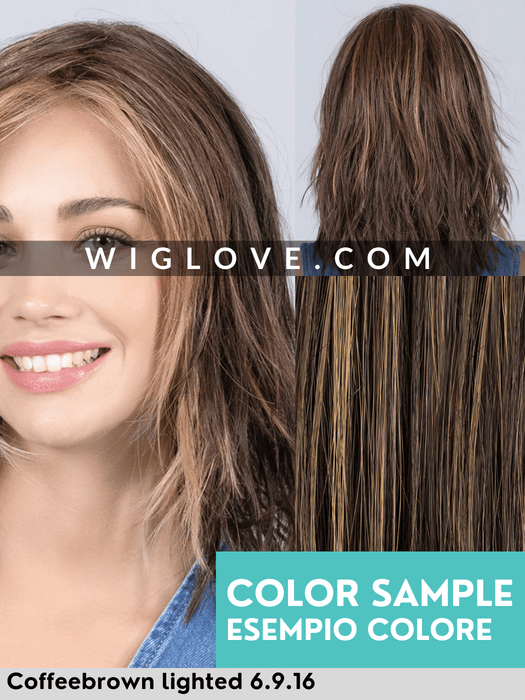 NOVEL DELUXE - 100% fatta a mano, attaccatura naturale, riga libera - Wig Love - Parrucca SinteticaCoffee Brown Lighted