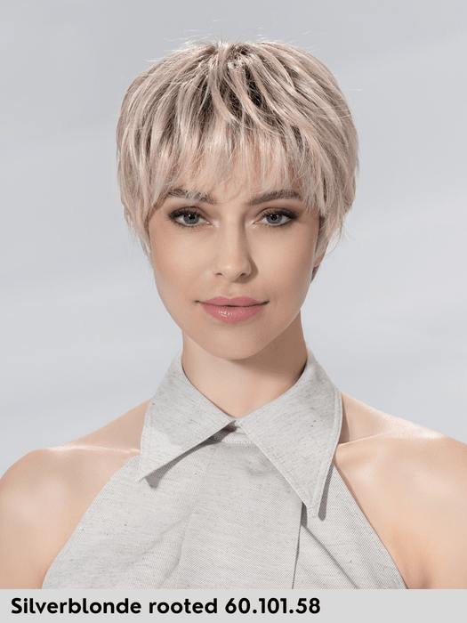 NOVEL DELUXE - 100% fatta a mano, attaccatura naturale, riga libera - Wig Love - Parrucca SinteticaSilver Blonde Rooted