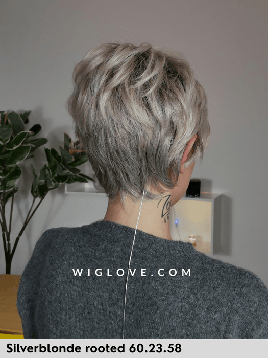 NOVEL DELUXE - 100% fatta a mano, attaccatura naturale, riga libera - Wig Love - Parrucca SinteticaSilver Blonde Rooted