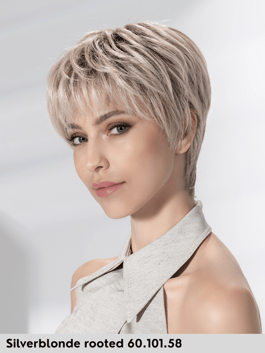 NOVEL DELUXE - 100% fatta a mano, attaccatura naturale, riga libera - Wig Love - Parrucca SinteticaSilver Blonde Rooted