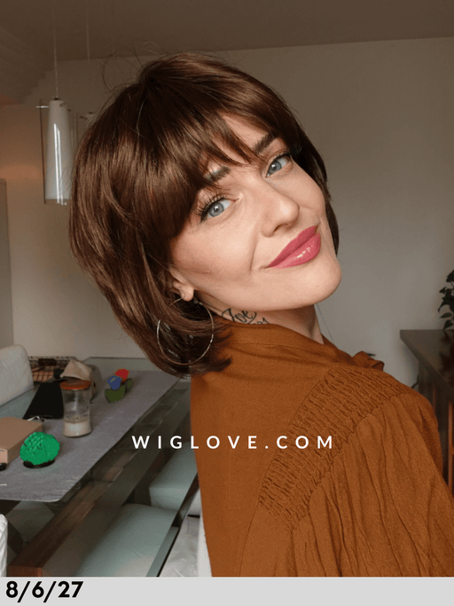 ocean mono gisela mayer parrucca corta con frangetta liscia sintetica tradizionale riga libera monofilamento fatta a macchina no lacefront