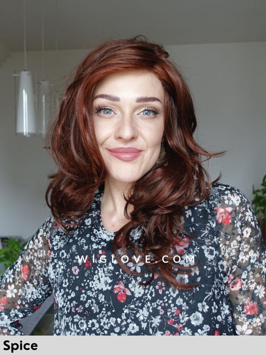 orchid estetica designs parrucca sintetica mossa onde boccoli lacefront attaccatura naturale riga sinistra monofilamento a lato retro aperto golden ginger