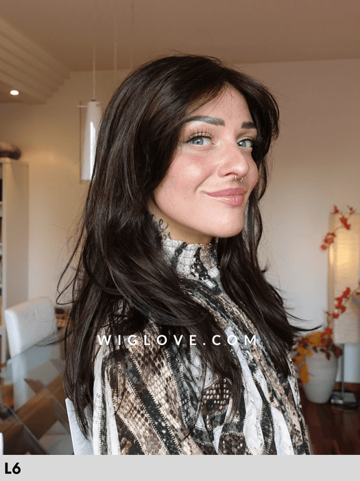 pauline  mono lace  gisela mayer parrucca lunga liscia con frangetta in fibra sintetica tradizionale lacefront riga libera retro aperto