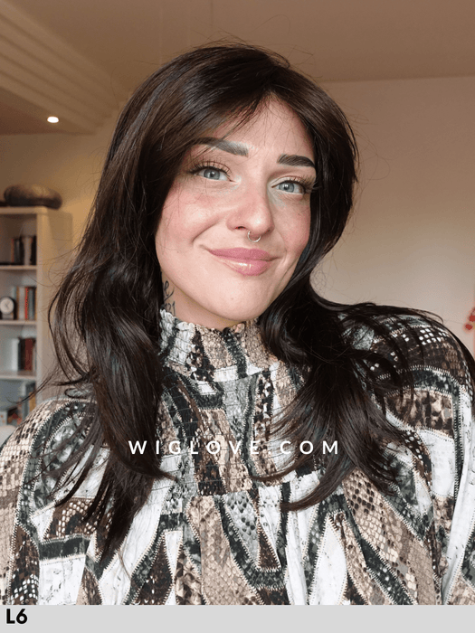 pauline  mono lace  gisela mayer parrucca lunga liscia con frangetta in fibra sintetica tradizionale lacefront riga libera retro aperto